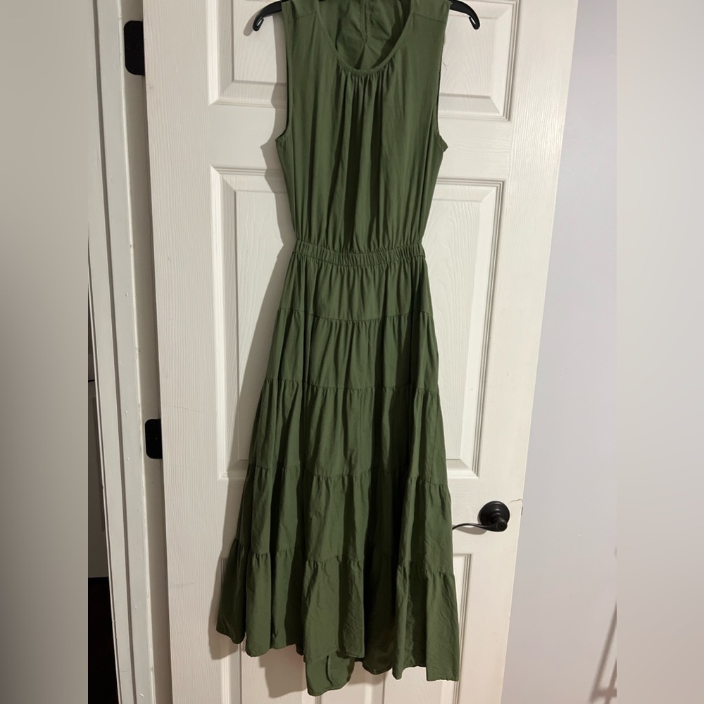 Cotton sleeves elastic waist cutout dress